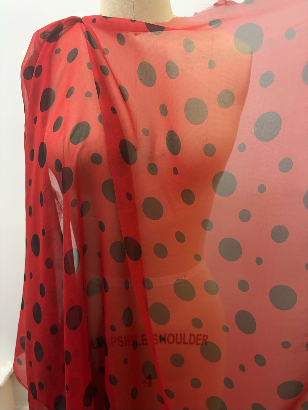 100% silk chiffon - Red Polka Dot Chiffon Fabric - 0.8 yard - 43” width